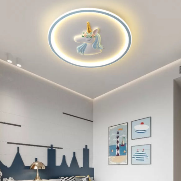 Unicorn Metal Cartoon Flush Mount LED 1-Light Flush Light Fixture for Children Bedroom