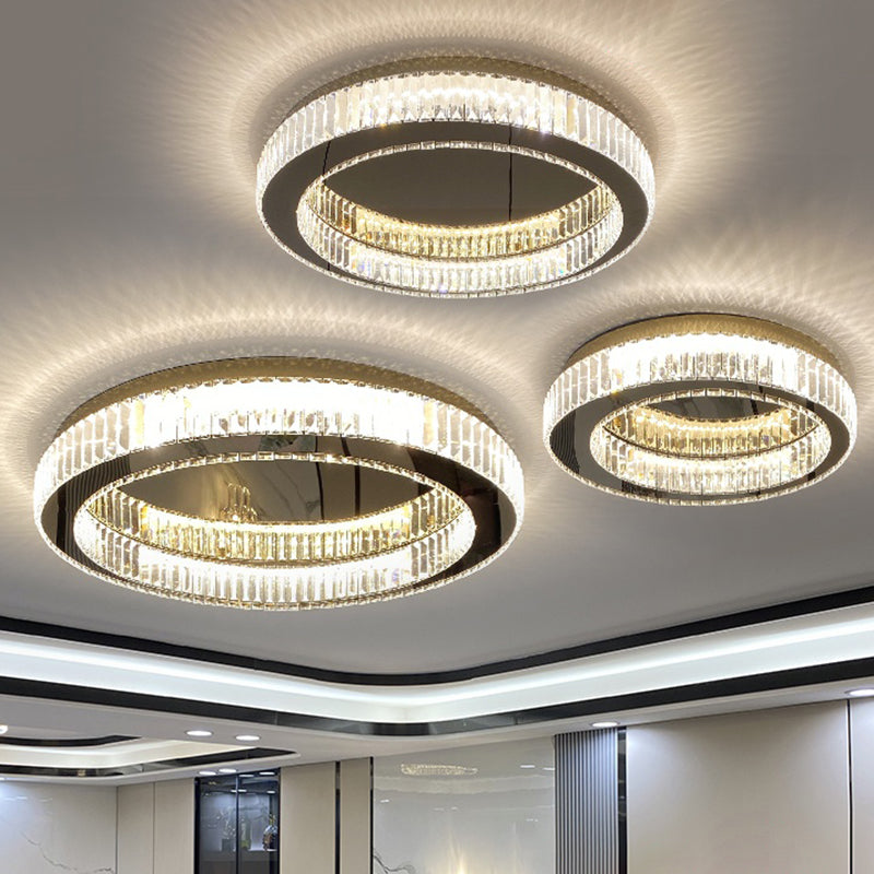 Living Room K9 Crystal Flush Mount Light Fixture Contemporary Cylinder Flush Light Fixture