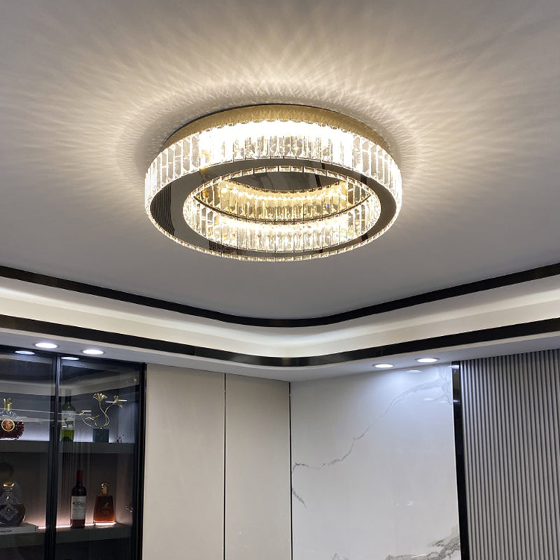 Living Room K9 Crystal Flush Mount Light Fixture Contemporary Cylinder Flush Light Fixture
