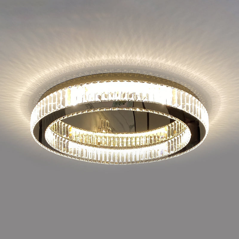 Living Room K9 Crystal Flush Mount Light Fixture Contemporary Cylinder Flush Light Fixture