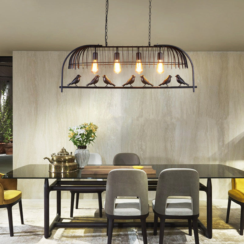 Luce a sospensione dell'isola a 4 luci in stile industriale in ferro battuto a sospensione per luogo commerciale