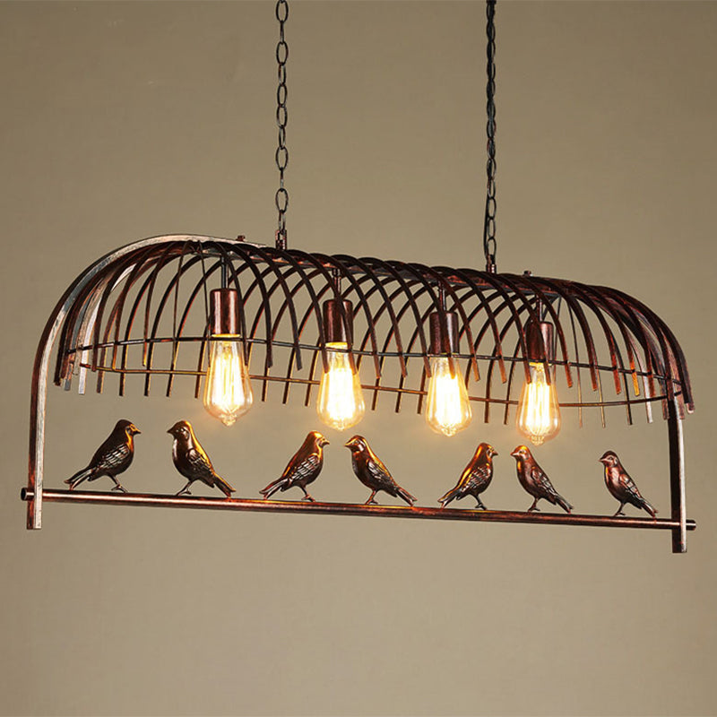 Luce a sospensione dell'isola a 4 luci in stile industriale in ferro battuto a sospensione per luogo commerciale