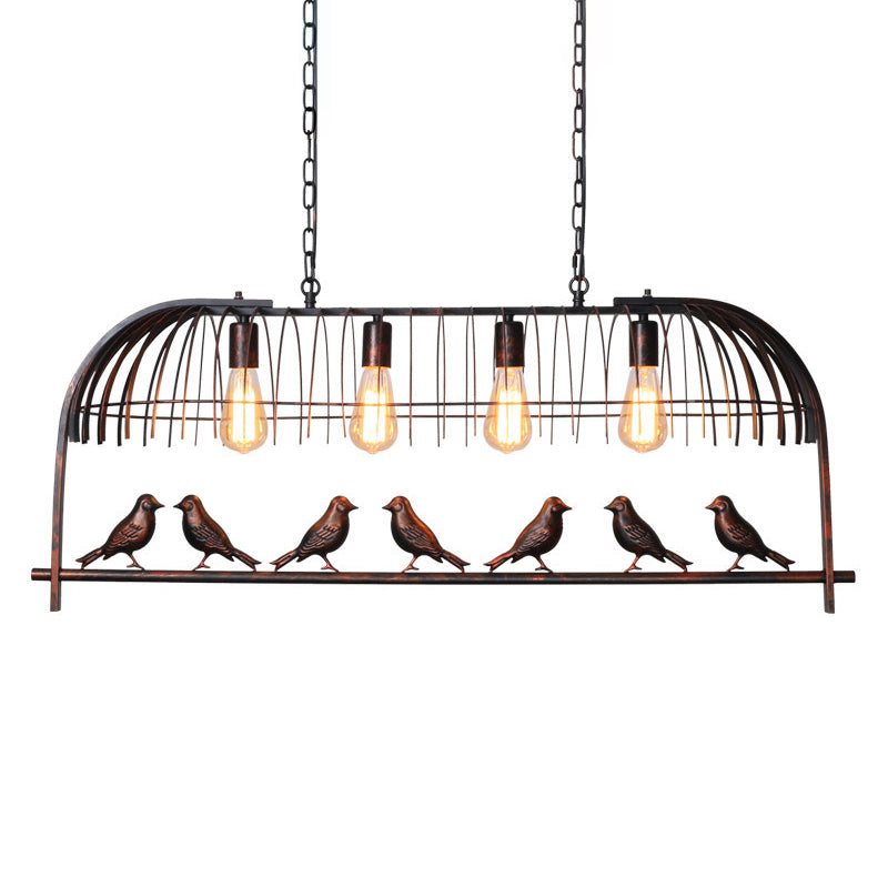 Luce a sospensione dell'isola a 4 luci in stile industriale in ferro battuto a sospensione per luogo commerciale