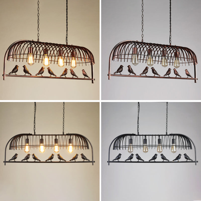 Luce a sospensione dell'isola a 4 luci in stile industriale in ferro battuto a sospensione per luogo commerciale