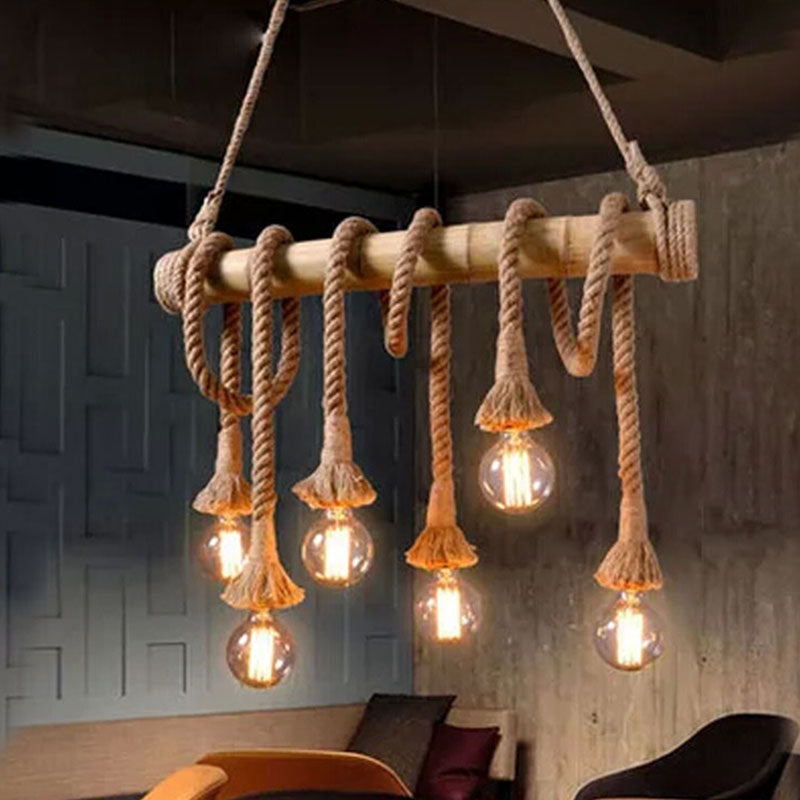 Exposed Bulb Island Chandelier Lights Retro Industrial Style Rope Chandelier Lighting Fixtures for Dining Table