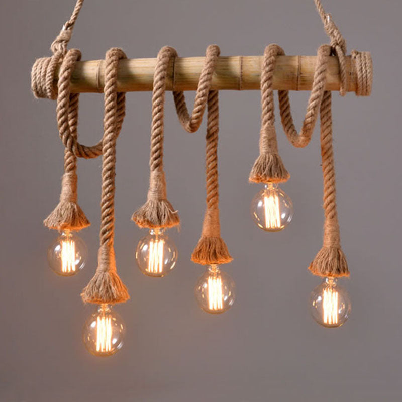 Exposed Bulb Island Chandelier Lights Retro Industrial Style Rope Chandelier Lighting Fixtures for Dining Table