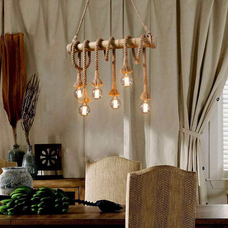 Exposed Bulb Island Chandelier Lights Retro Industrial Style Rope Chandelier Lighting Fixtures for Dining Table
