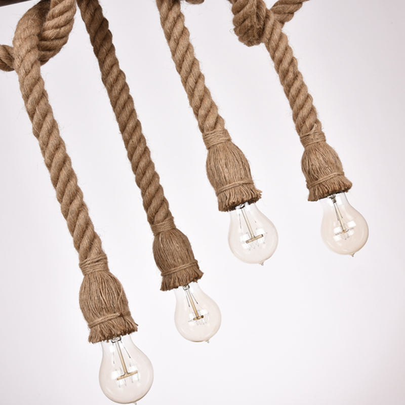 Exposed Bulb Island Chandelier Lights Retro Industrial Style Rope Chandelier Lighting Fixtures for Dining Table