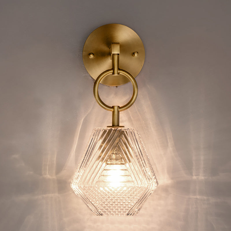 Brass Hexagon Wall Sconce in Modern Luxury Style Copper Wall Lamp with Pure Glass Shade
