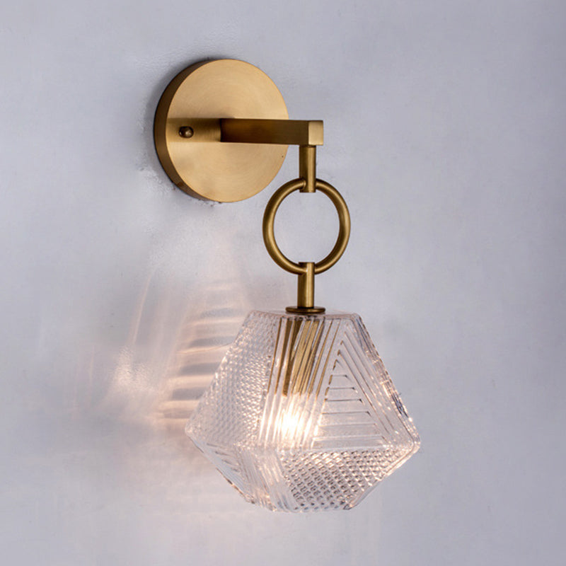 Brass Hexagon Wall Sconce in Modern Luxury Style Copper Wall Lamp with Pure Glass Shade