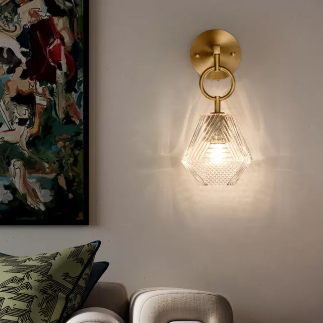 Brass Hexagon Wall Sconce in Modern Luxury Style Copper Wall Lamp with Pure Glass Shade