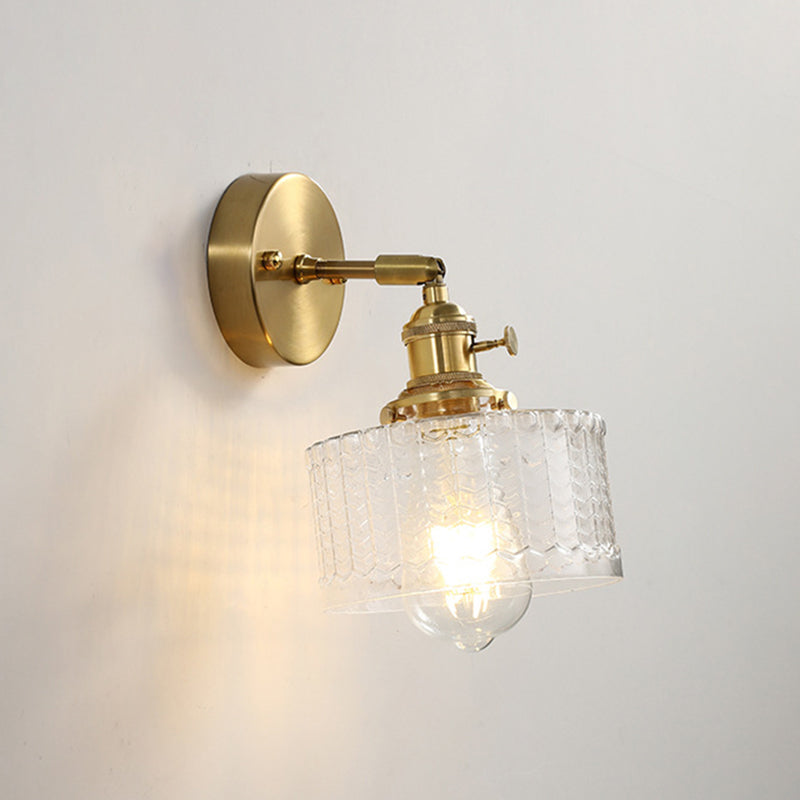 Cylinder Wall Sconce Lighting Simple Style Glass Bedroom Sconce Light Fixture in Gold
