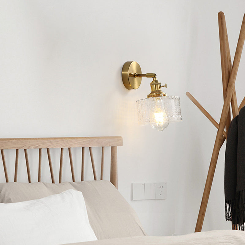 Cylinder Wall Sconce Lighting Simple Style Glass Bedroom Sconce Light Fixture in Gold