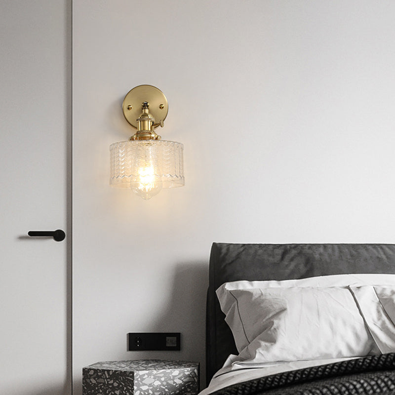 Cylinder Wall Sconce Lighting Simple Style Glass Bedroom Sconce Light Fixture in Gold