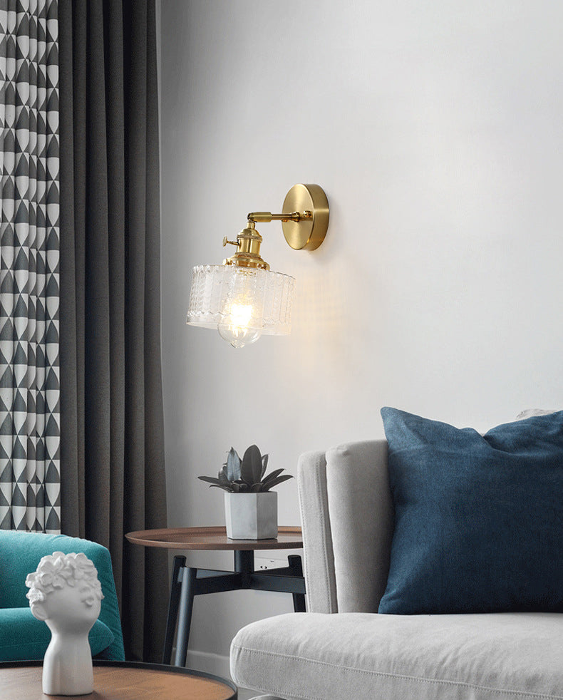 Cylinder Wall Sconce Lighting Simple Style Glass Bedroom Sconce Light Fixture in Gold