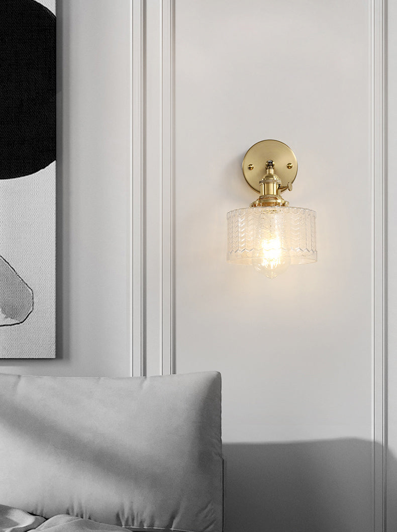 Cylinder Wall Sconce Lighting Simple Style Glass Bedroom Sconce Light Fixture in Gold