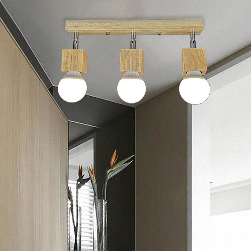 Cube Shaped Wooden Vanity Wall Sconce Nordic Beige Wall Mounted Lamp for Bathroom Hallway
