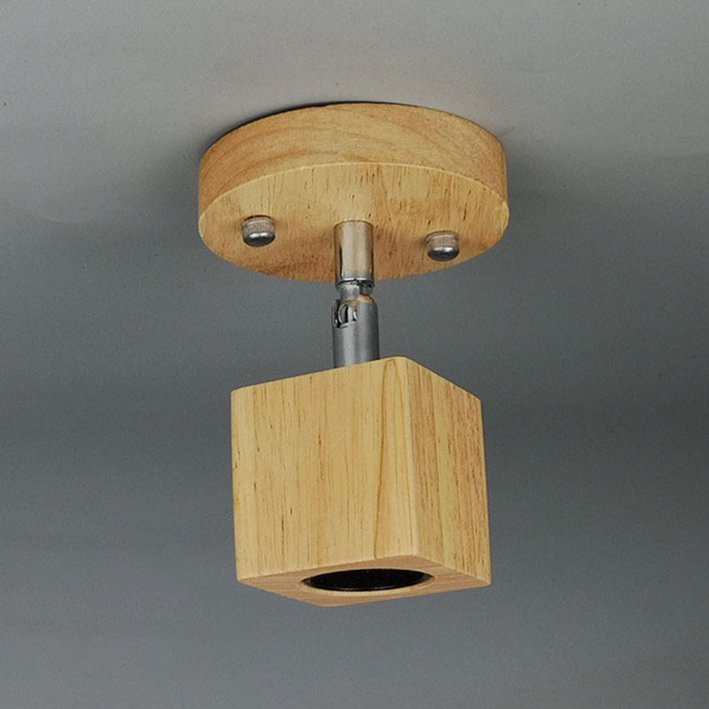 Cube Shaped Wooden Vanity Wall Sconce Nordic Beige Wall Mounted Lamp for Bathroom Hallway