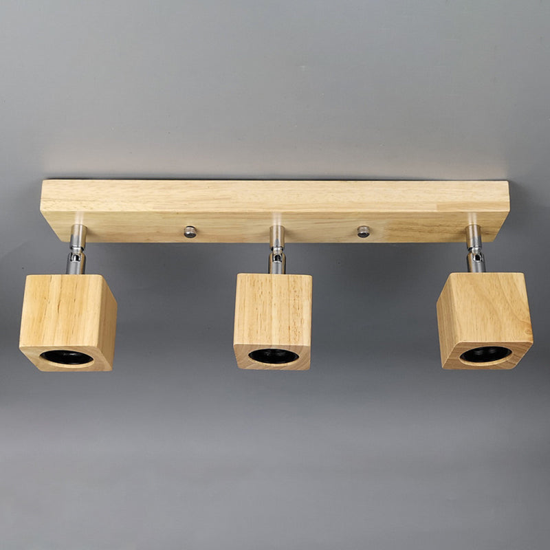 Cube Shaped Wooden Vanity Wall Sconce Nordic Beige Wall Mounted Lamp for Bathroom Hallway