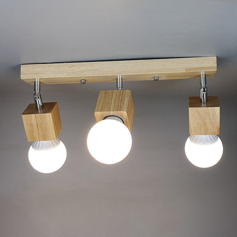 Cube Shaped Wooden Vanity Wall Sconce Nordic Beige Wall Mounted Lamp for Bathroom Hallway