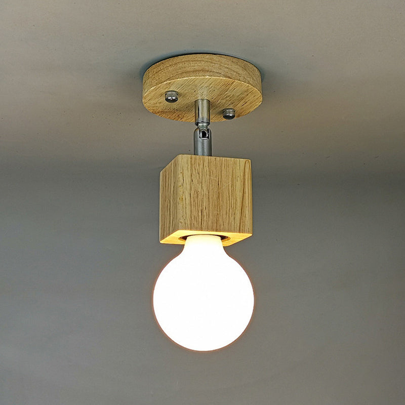 Cube Shaped Wooden Vanity Wall Sconce Nordic Beige Wall Mounted Lamp for Bathroom Hallway