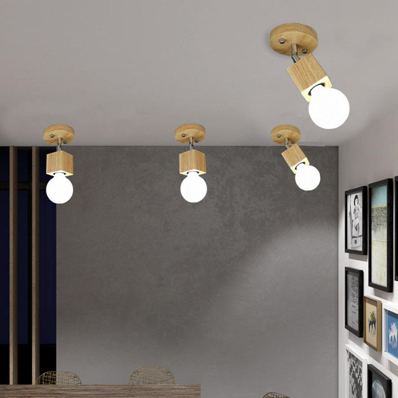 Cube Shaped Wooden Vanity Wall Sconce Nordic Beige Wall Mounted Lamp for Bathroom Hallway