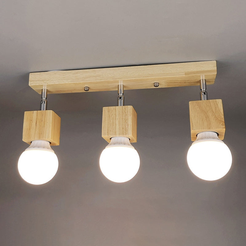Cube Shaped Wooden Vanity Wall Sconce Nordic Beige Wall Mounted Lamp for Bathroom Hallway