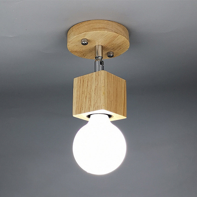 Cube Shaped Wooden Vanity Wall Sconce Nordic Beige Wall Mounted Lamp for Bathroom Hallway