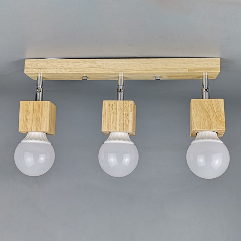 Cube Shaped Wooden Vanity Wall Sconce Nordic Beige Wall Mounted Lamp for Bathroom Hallway