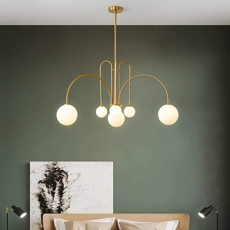 Modern Simplicity Round Ceiling Chandelier Milk Glass Hanging Light for Living Room