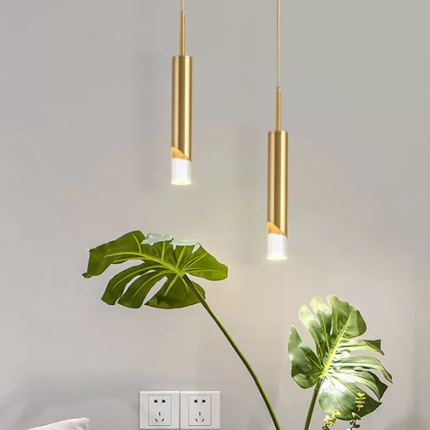 Pendante LED en aluminium dans la lumière suspendue cylindrique en acrylique moderne pour chambre à coucher