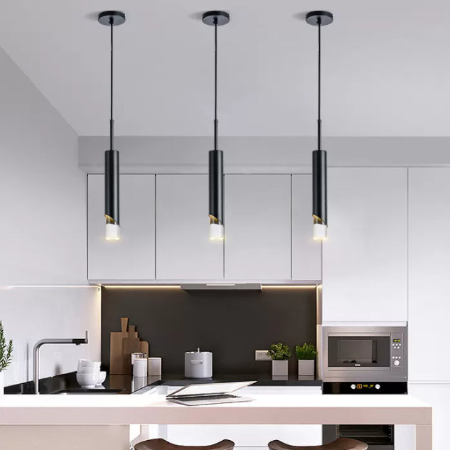 Pendante LED en aluminium dans la lumière suspendue cylindrique en acrylique moderne pour chambre à coucher