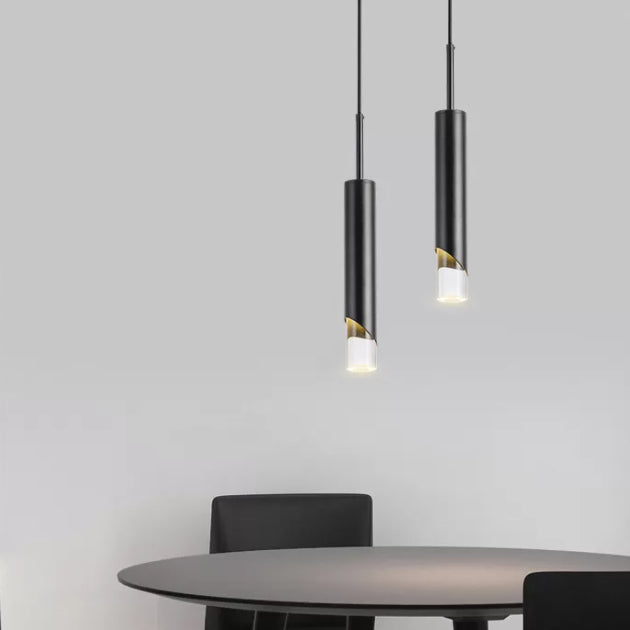 Pendante LED en aluminium dans la lumière suspendue cylindrique en acrylique moderne pour chambre à coucher