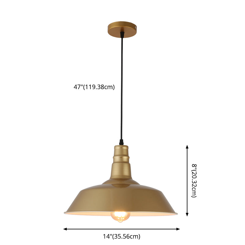 Lámpara colgante de restaurantes industriales de lámpara de suspensión de 1 luces con sombra de metal geométrica en oro
