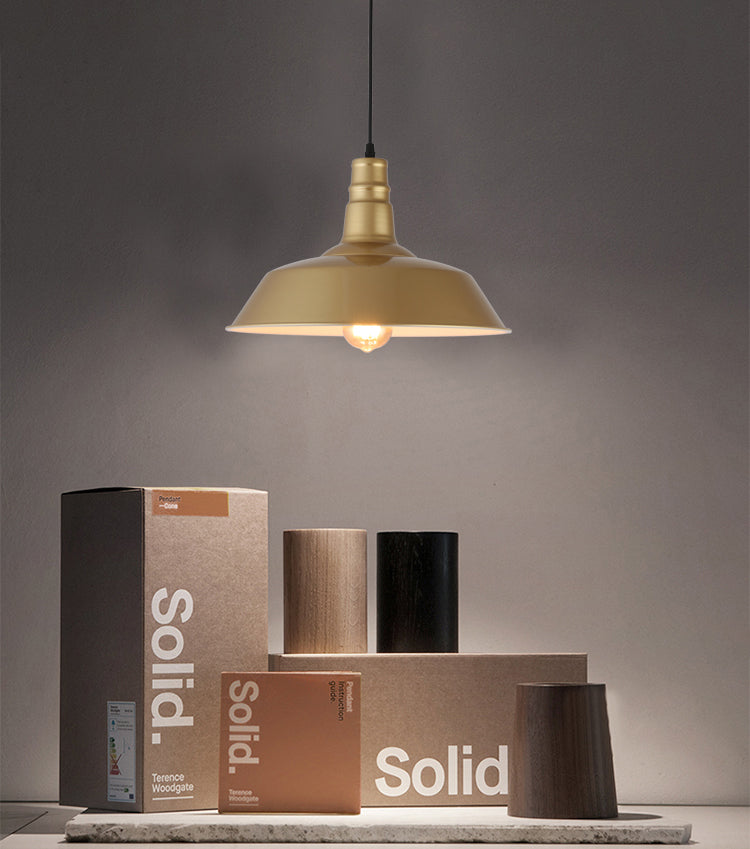 Lámpara colgante de restaurantes industriales de lámpara de suspensión de 1 luces con sombra de metal geométrica en oro