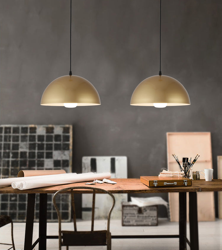 Lámpara colgante de restaurantes industriales de lámpara de suspensión de 1 luces con sombra de metal geométrica en oro