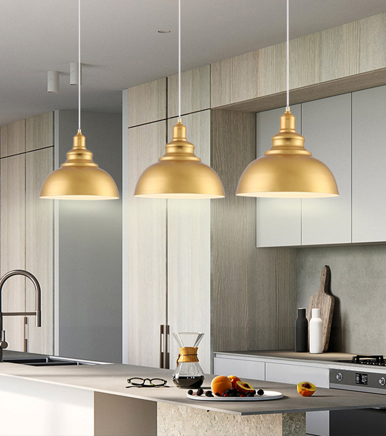 Lámpara colgante de restaurantes industriales de lámpara de suspensión de 1 luces con sombra de metal geométrica en oro