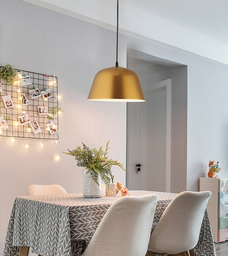 Lámpara colgante de restaurantes industriales de lámpara de suspensión de 1 luces con sombra de metal geométrica en oro