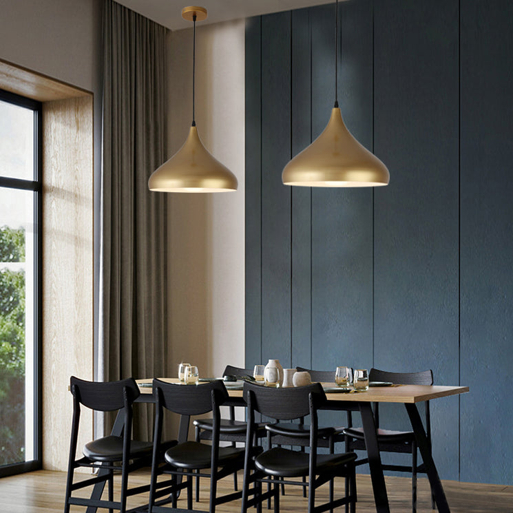 Lámpara colgante de restaurantes industriales de lámpara de suspensión de 1 luces con sombra de metal geométrica en oro