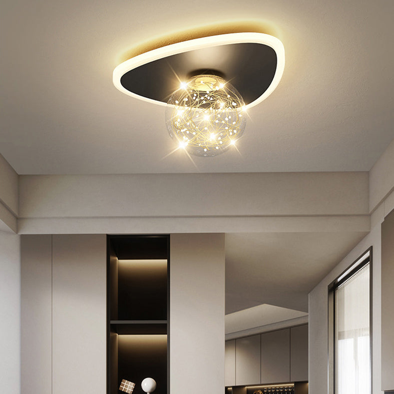 Stylish Modern Flush Mount Lamp Black Starry Ceiling Fixture with Ball Glass Shade for Hallway