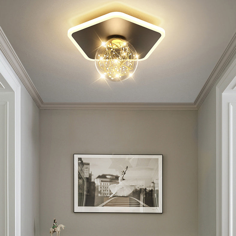 Stylish Modern Flush Mount Lamp Black Starry Ceiling Fixture with Ball Glass Shade for Hallway