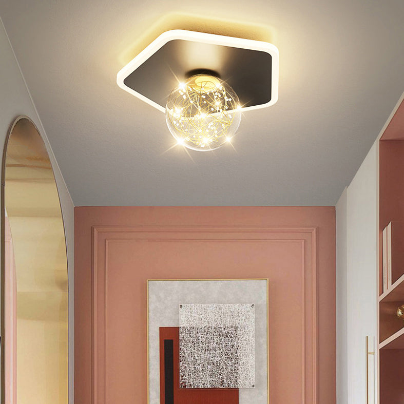 Stylish Modern Flush Mount Lamp Black Starry Ceiling Fixture with Ball Glass Shade for Hallway