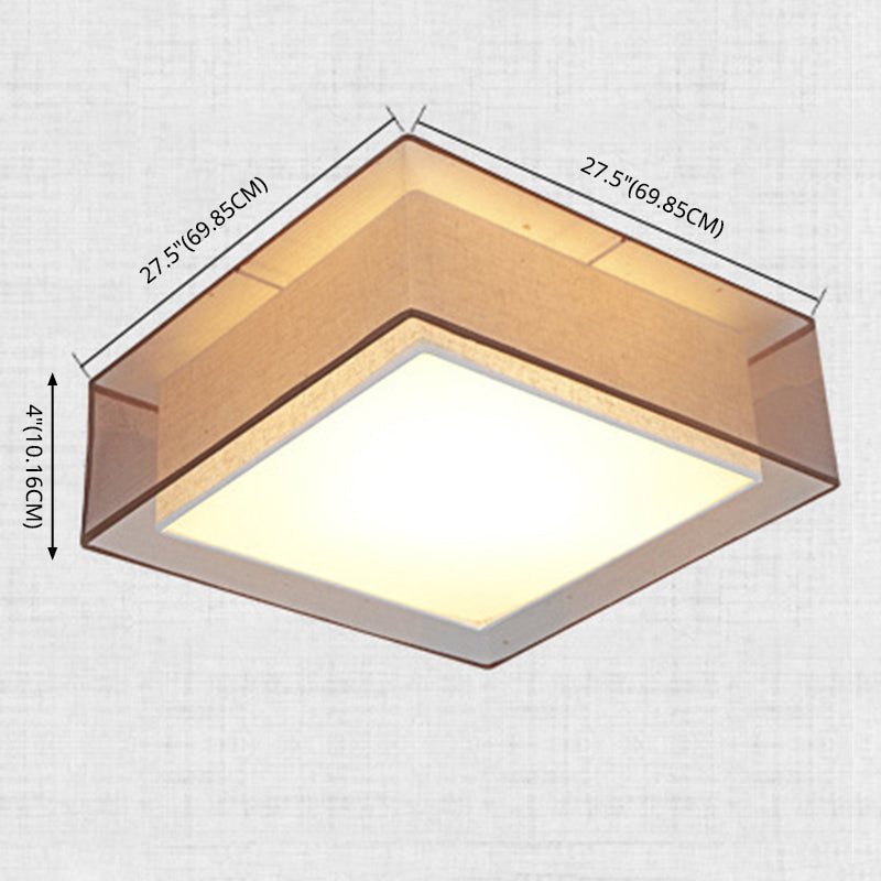 Brown Square Ceiling Light in Traditional Concise Style Wrought Iron Flush Mount with Fabrics Shade