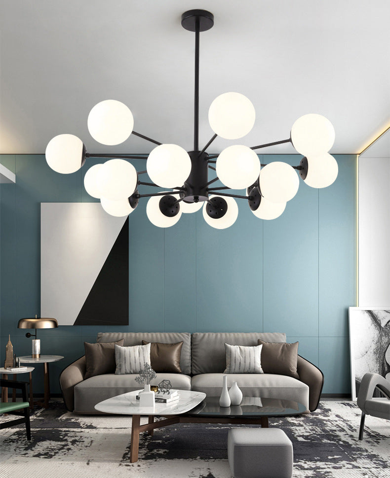 Modern Simplicity Round Ceiling Chandelier Milk Glass Hanging Light for Living Room