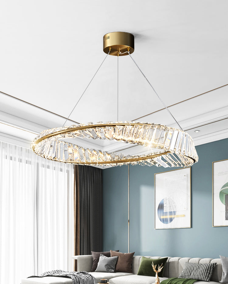 Crystal Gold Pendant Light Circle Contemporary LED Ceiling Light for Living Room
