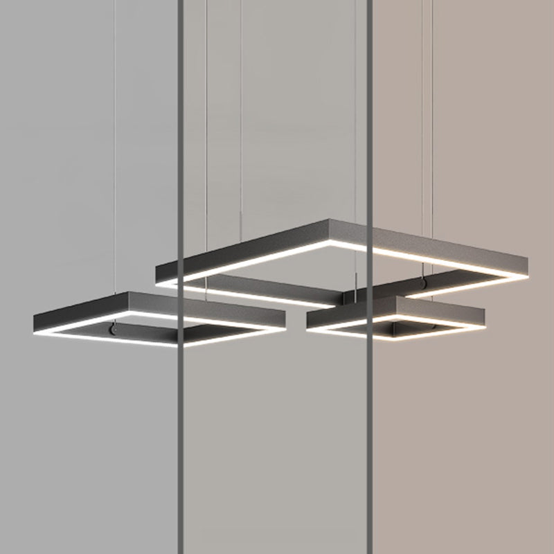 Contemporary 3-Tier LED Hanging Ceiling Lights Black Aluminum Pendant Chandelier for Living Room