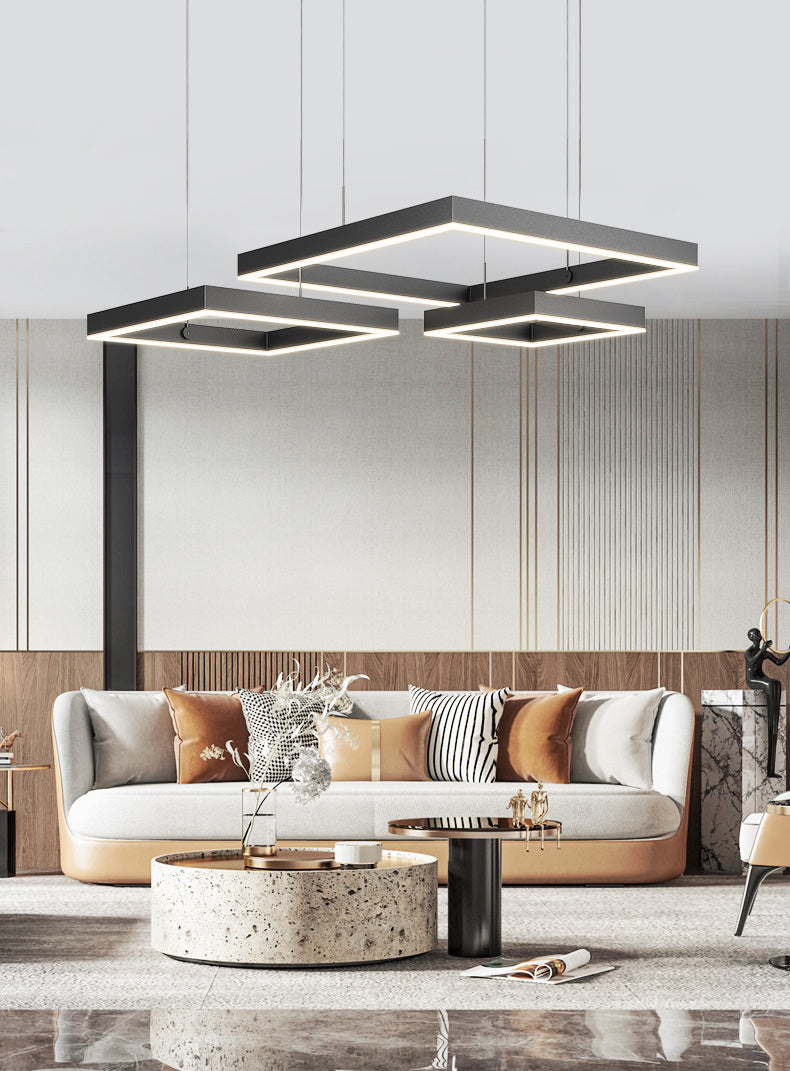 Contemporary 3-Tier LED Hanging Ceiling Lights Black Aluminum Pendant Chandelier for Living Room