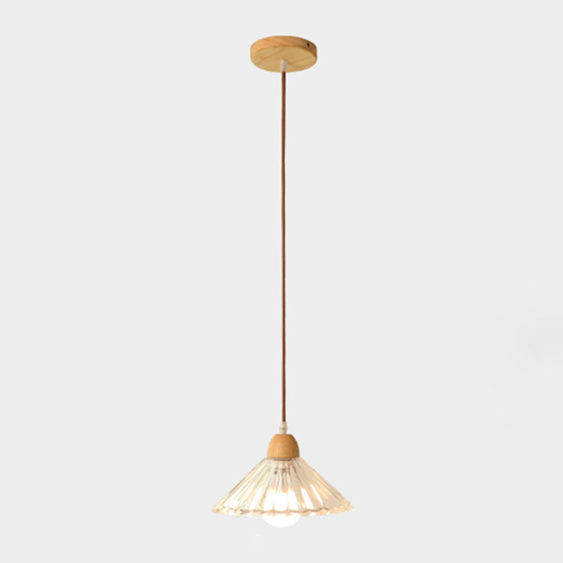 Nordic Shaded Pendant Lighting Fixture Wooden Bedroom Hanging Light Fixture in Wood