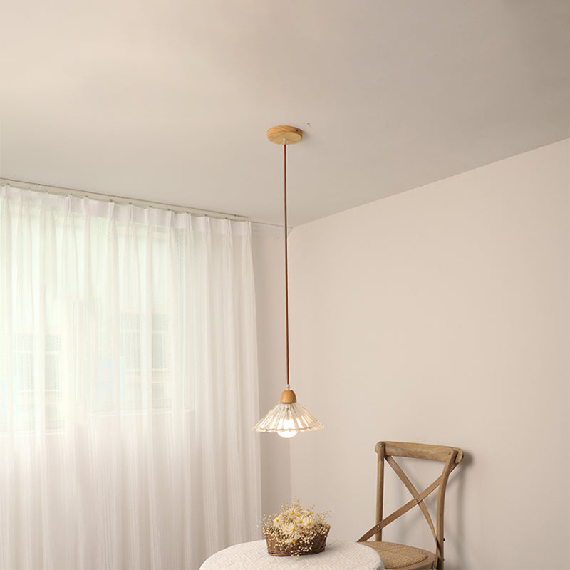 Nordic Shaded Pendant Lighting Fixture Wooden Bedroom Hanging Light Fixture in Wood