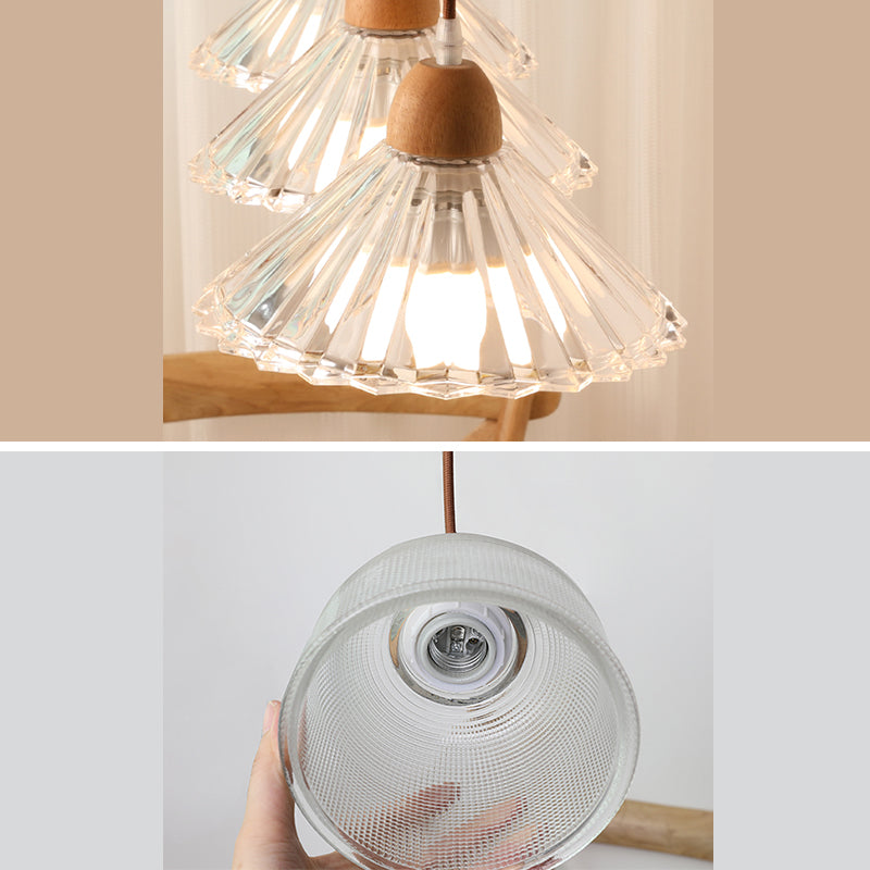 Nordic Shaded Pendant Lighting Fixture Wooden Bedroom Hanging Light Fixture in Wood
